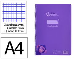 Cuaderno espiral liderpapel A4 pautaguia tapa plastico 80h 90gr cuadro pautado 3 mm con margen color lila