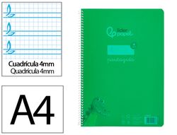 Cuaderno espiral liderpapel A4 pautaguia tapa plastico 80h 90gr cuadro pautado 4mm con margen color verde