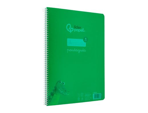 Cuaderno espiral liderpapel A4 pautaguia tapa plastico 80h 90gr cuadro pautado 4mm con margen color verde