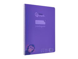 Cuaderno espiral liderpapel A4 pautaguia tapa plastico 80h 90gr cuadro pautado 4mm con margen color lila