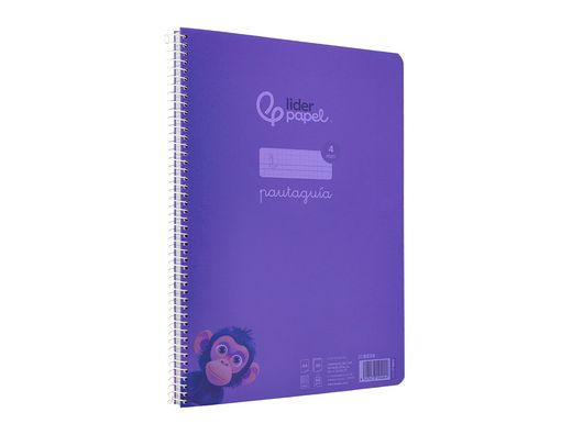 Cuaderno espiral liderpapel A4 pautaguia tapa plastico 80h 90gr cuadro pautado 4mm con margen color lila
