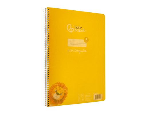 Cuaderno espiral liderpapel A4 pautaguia tapa plastico 80h 90gr cuadro pautado 4mm con margen color amarillo