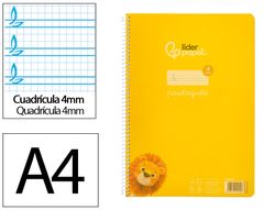 Cuaderno espiral liderpapel A4 pautaguia tapa plastico 80h 90gr cuadro pautado 4mm con margen color amarillo