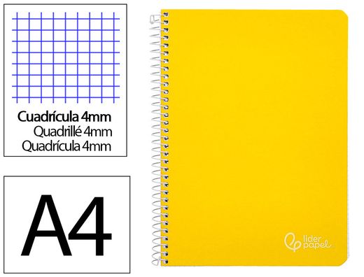 Cuaderno espiral liderpapel A4 witty tapa dura 80h 90gr cuadro 4mm con margen color amarillo