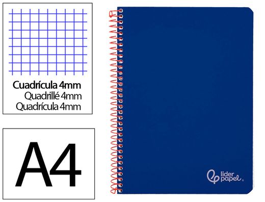 Cuaderno espiral liderpapel A4 witty tapa dura 80h 90gr cuadro 4mm con margen color azul oscuro