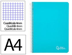 Cuaderno espiral liderpapel A4 witty tapa dura 80h 90gr cuadro 4mm con margen color celeste