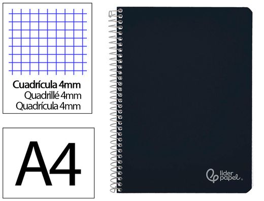 Cuaderno espiral liderpapel A4 witty tapa dura 80h 90gr cuadro 4mm con margen color negro