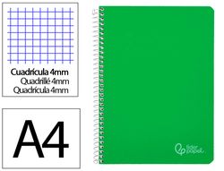 Cuaderno espiral liderpapel A4 witty tapa dura 80h 90gr cuadro 4mm con margen color verde