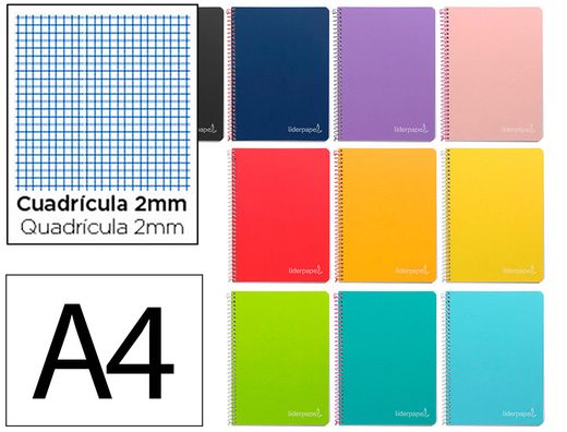 Cuaderno espiral liderpapel A4 witty tapa dura 80h 90gr milimetrado 2mm colores surtidos