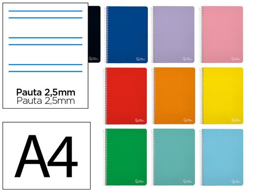 Cuaderno espiral liderpapel A4 witty tapa dura 80h 90gr pauta 2,5mm con margen colores surtidos