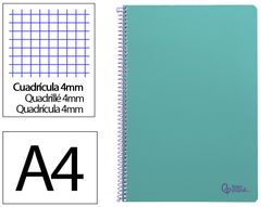 Cuaderno espiral liderpapel A4 smart tapa blanda 80h 75gr cuadro 4mm con margen color turquesa