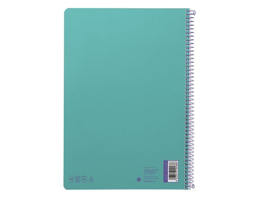 Cuaderno espiral liderpapel A4 smart tapa blanda 80h 75gr cuadro 4mm con margen color turquesa