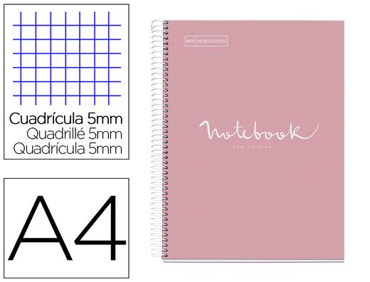 Cuaderno espiral miquelrius notebook 1 emotions tapa forrada din A4 microperforado 80 hojas 90g/m2 cuadro 5 mm