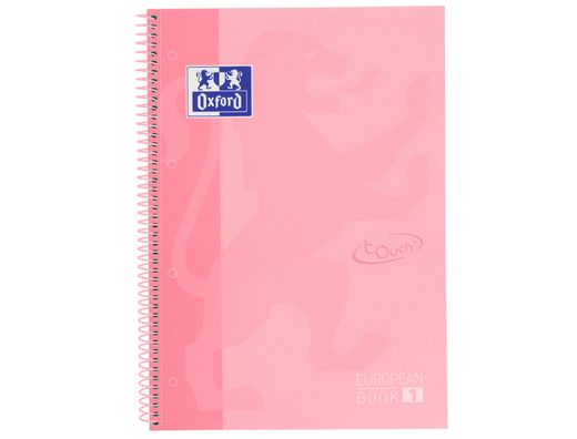 Cuaderno espiral oxford ebook 1 school touch te din a4+ 80 hojas cuadro 5 mm con margen flamingo pastel