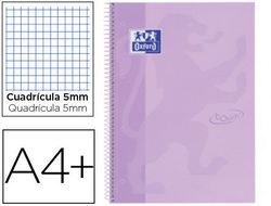 Cuaderno espiral oxford ebook 1 school touch te din a4+ 80 hojas cuadro 5 mm con margen malva pastel