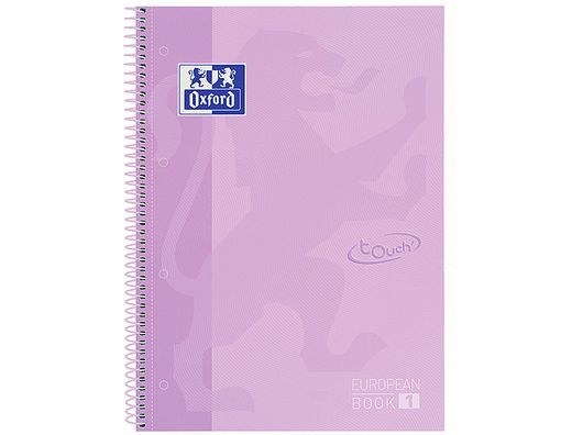 Cuaderno espiral oxford ebook 1 school touch te din a4+ 80 hojas cuadro 5 mm con margen malva pastel