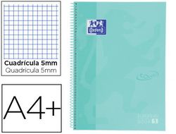 Cuaderno espiral oxford ebook 1 school touch te din a4+ 80 hojas cuadro 5 mm con margen mint pastel