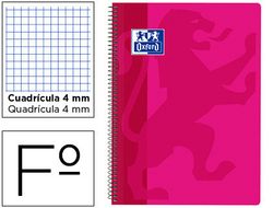 Cuaderno espiral oxford school classic tapa polipropileno folio 80 h cuadro 4 mm con margen fucsia