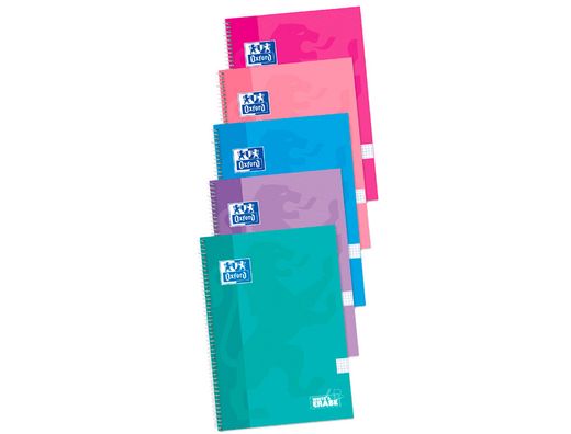 Cuaderno espiral oxford tapa extradura folio 80 hojas cuadro 4 mm write & erase pizarra pack 4+1 unidades