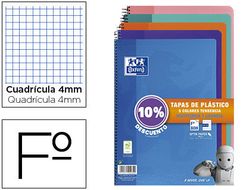 Cuaderno espiral oxford tapa plastico folio 80 hojas cuadro 4 mm pack 5 unidades colores tendecias