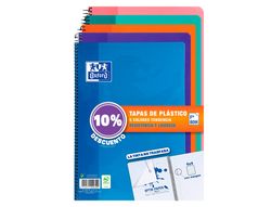 Cuaderno espiral oxford tapa plastico folio 80 hojas cuadro 4 mm pack 5 unidades colores tendecias