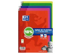 Cuaderno espiral oxford tapa plastico folio 80 hojas cuadro 4 mm pack 5 unidades colores vivos