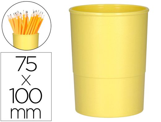 Cubilete portalapices q-connect amarillo pastel opaco plastico diametro 75 mm alto 100 mm