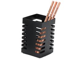 Cubilete portalapices q-connect metal cuadrado negro diametro 72 mm altura 108 mm
