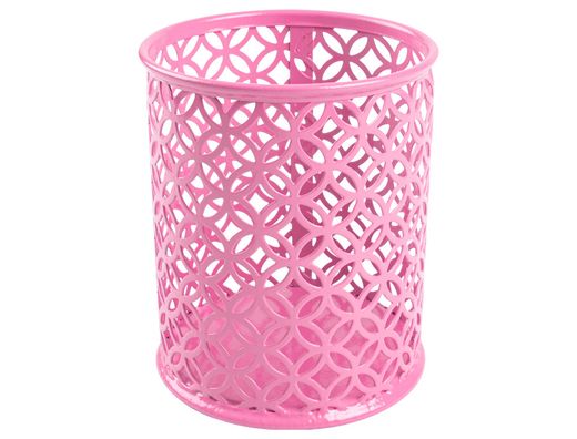 Cubilete portalapices q-connect metal redondo rosa diametro 80 altura 100 mm