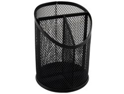 Cubilete portalapices q-connect metal rejilla negro con 3 compartimientos diametro 110 altura 147 mm