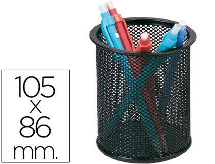 Cubilete Portalapices Q-Connect Metal Rejilla Negro -Medida Diametro 86 Altura 105