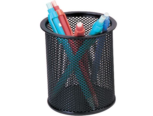 Cubilete Portalapices Q-Connect Metal Rejilla Negro -Medida Diametro 86 Altura 105
