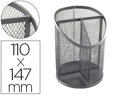 Cubilete portalapices q-connect metal rejilla plata con 3 compartimientos diametro 110 altura 147 mm
