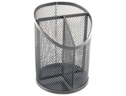 Cubilete portalapices q-connect metal rejilla plata con 3 compartimientos diametro 110 altura 147 mm