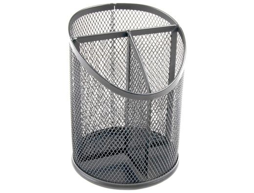 Cubilete portalapices q-connect metal rejilla plata con 3 compartimientos diametro 110 altura 147 mm