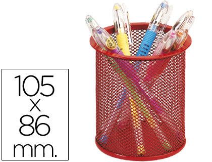 Cubilete Portalapices Q-Connect Metal Rejilla Rojo -Medida Diametro 86 Altura 105