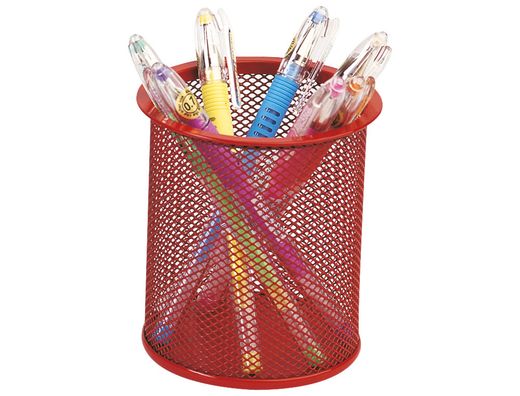 Cubilete Portalapices Q-Connect Metal Rejilla Rojo -Medida Diametro 86 Altura 105