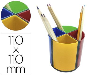 Cubilete portalapices q-connect plastico redondo giratorio 4 colores diametro 110 altura 110 mm