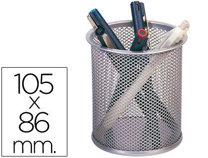 Cubilete Portalapices Q-Connect Rejilla Metal Plata -Medida Diametro 86 Altura 105