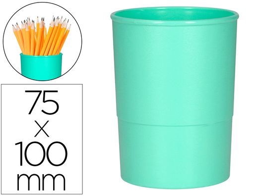 Cubilete portalapices q-connect verde menta pastel opaco plastico diametro 75 mm alto 100 mm