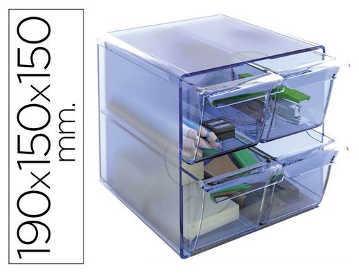Cubo Archivo 2000 con 4 cajones pequeños azul translúcido