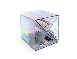 Cubo Archivo 2000 con división en X azul translúcido