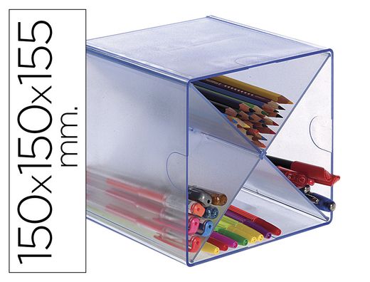 Cubo Archivo 2000 con división en X azul translúcido