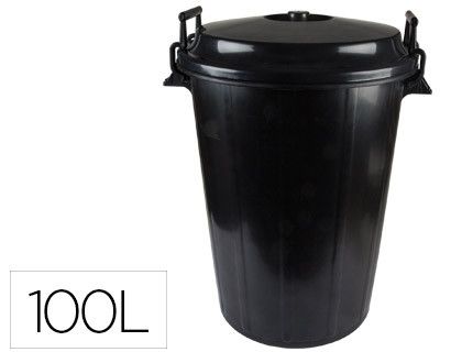 Cubo de Basura Negro con Tapa para Bolsas 85X105Cm 100 Litros