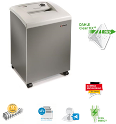 Destructora de oficina DAHLE 210 air CleanTEC® 19 hojas, tiras 3,9 mm , ancho boca 260mm, 100 litros