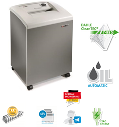 Destructora departamental DAHLE 706 air CleanTEC® partículas 1 x 4,7 mm, ancho boca, 240mm, 60 litros con lubricación automática