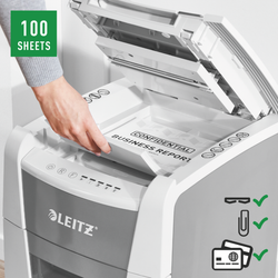 Destructora IQ Auto+ para pequeña oficina 100 P4, autoalimentación, blanca