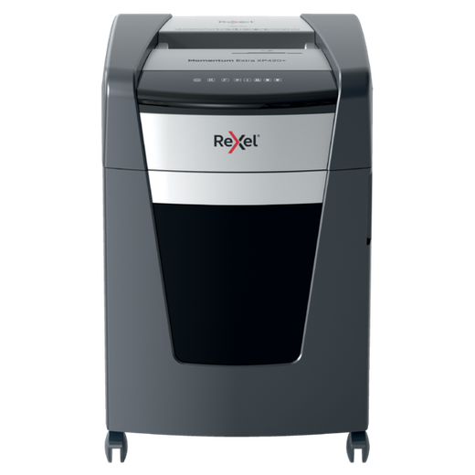 Destructora de papel Rexel Momentum Extra XP420+ de corte en partículas sin atascos color negro plata
