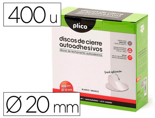 Disco de cierre plico velcro autoadhesivo 20 mm diametro color blanco caja de 400 unidades