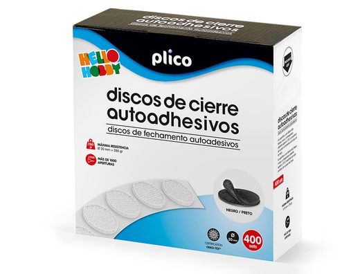 Disco de cierre plico velcro autoadhesivo 20 mm diametro color negro caja de 400 unidades